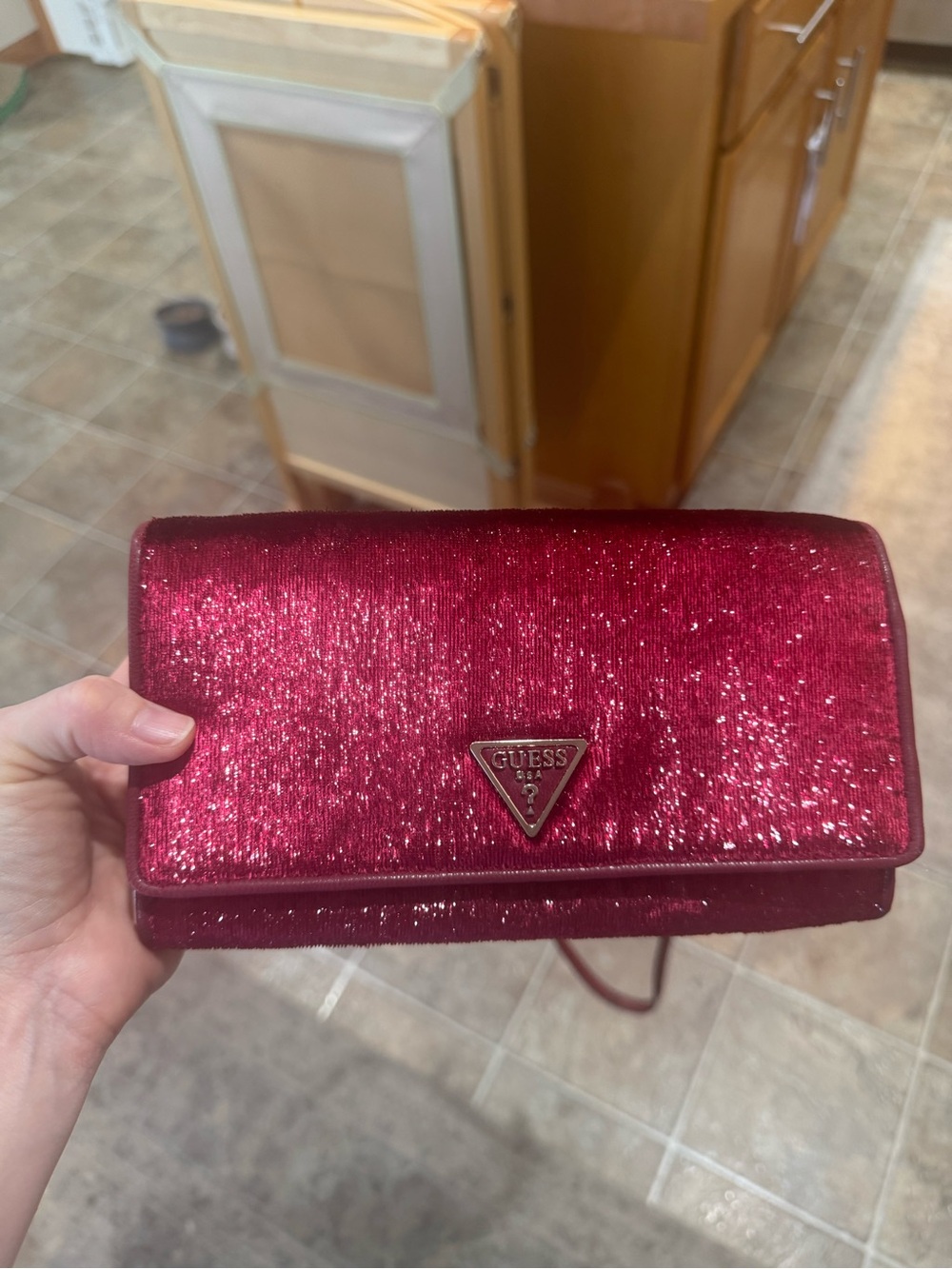 GUESS Glitter Red Clutch Wristlet